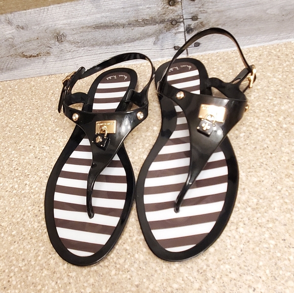 henri bendel Shoes - Henri Bendel Black White Gold Strappy Sandals Jellies Size 8